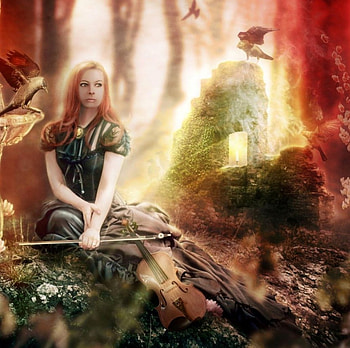 Unforgotten, lady, abstract, violin, fantasy HD wallpaper