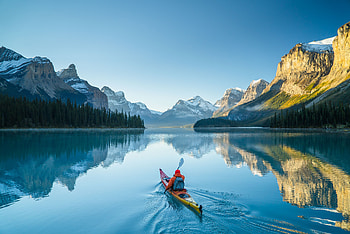 Mountains Snow Canoes Water Reflection, boat, mountains, snow, water, reflection, nature HD wallpaper