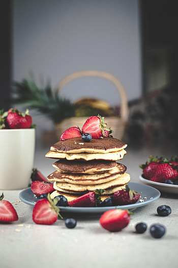 Food, Strawberry, Desert, Bilberries, Pancakes, Bakery Products, Baking, Breakfast HD phone wallpaper