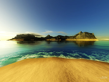 Island, sea, sand, art, sky HD wallpaper
