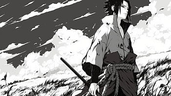 of Sasuke Uchiha in Black and White Anime Style, Anime, Naruto, Sasuke Uchiha, Black And White Anime HD wallpaper