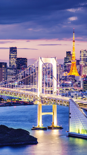 Tokyo Tower, Tokyo Bay view, Coastal scenery, Waterfront appeal HD phone wallpaper