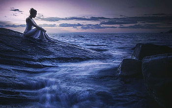 So Lonely, sea, digital, mermaid, art, rocks HD wallpaper