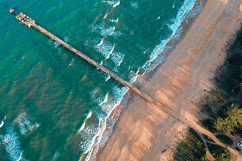 Pier, beach, beautiful,a aerial view HD wallpaper