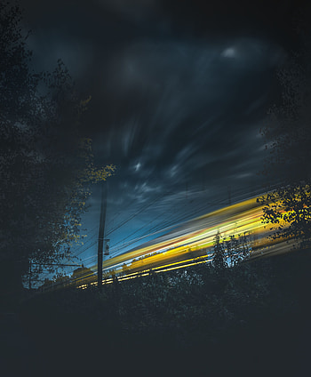 Sky, Night, Dark, Shine, Light, Railway HD phone wallpaper