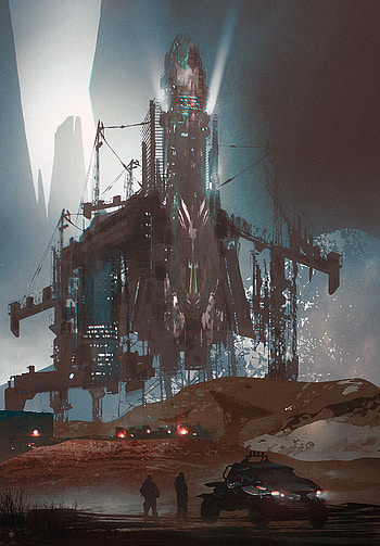 Art, Silhouettes, Car, Rocket, Sci-Fi, Station HD phone wallpaper