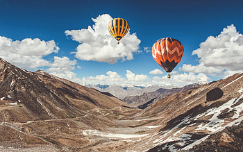 Hot air balloon, ride, leh, mountains HD wallpaper