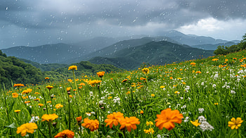 Spring Meadow Rainfall - Lush Floral Landscape Background, spring HD wallpaper