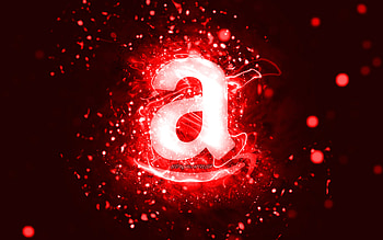 Amazon red logo, , red neon lights, creative, red abstract background, Amazon logo, brands, Amazon HD wallpaper