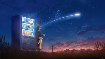 Anime Girl Short Hair With Vending Machine, anime-girl, anime, artist, artwork, digital-art, pixiv HD wallpaper