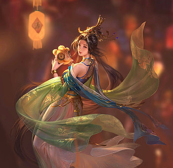 Year of the Tiger, frumusete, dancer, tiger, mask, art, hai yu, chinese, girl, superb, fantasy, haiyu, zodiac, luminos, girgeous HD wallpaper