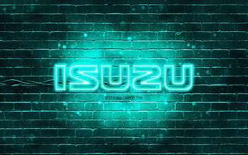 Isuzu turquoise logo, , turquoise brickwall, Isuzu logo, cars brands, Isuzu neon logo, Isuzu HD wallpaper