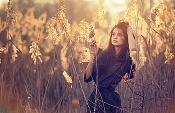Romantic Girl, girl, romantic, field, woman HD wallpaper