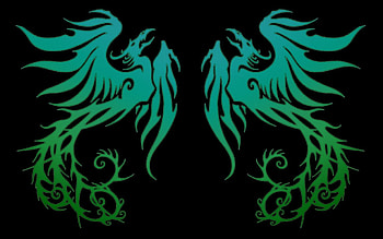 Facing Phoenix, blue, rising, phoenix, bird, firebird, fantasy, green, tribal, facing HD wallpaper