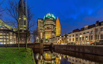 The Hague, evening, sunset, buildings, The Hague cityscape, Netherlands HD wallpaper