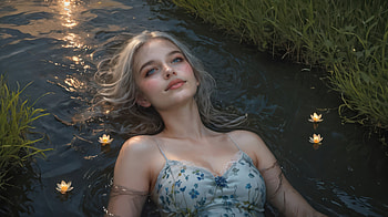 Water Lily Dream, dreamy, artist, artwork, digital-art, girls, model HD wallpaper