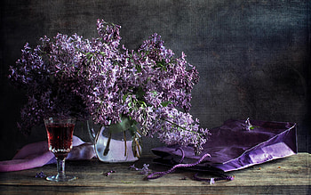 Lilac, Flowers, Wine, Glass, Vase HD wallpaper