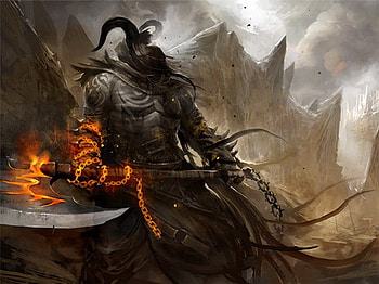 dark warrior, hero, fantasy, evil, axe, dark, warrior HD wallpaper