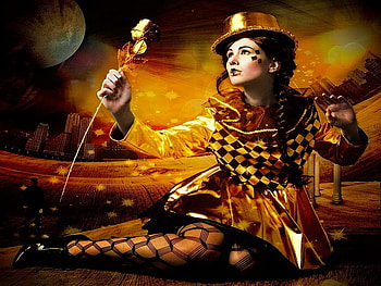 golden passion, rose, fantasy, clown, love, gold HD wallpaper