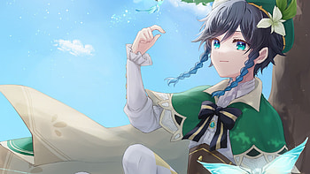 Green Eyes Braided Hair Venti Genshin Impact HD wallpaper