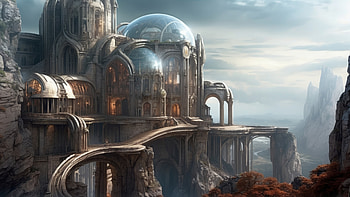 Majestic Cliffside Monastery, monastery, architecture, futuristic design, landscape, castle HD wallpaper