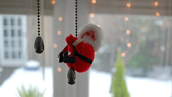 Little Santa, toy, lights, house, hanging, cute, little, santa HD wallpaper