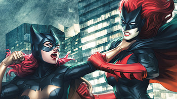 Batgirl Vs Batwoman Fight, batgirl, batwoman, superheroes, artist, artwork, digital-art HD wallpaper