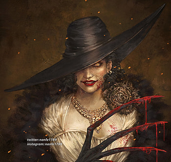 Lady Dimitrescu, fantasy, art, nan fe, girl, vampire, nanfe, hat, dark, jewel HD wallpaper
