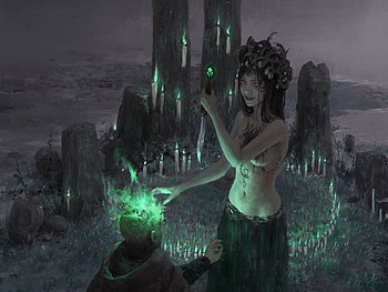 Witch, halloween, fantasy, art, green, girl, dark, liu xuan HD wallpaper
