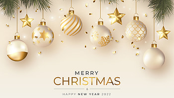 Merry Christmas Golden Silver Balls Stars Ornaments Christmas HD wallpaper