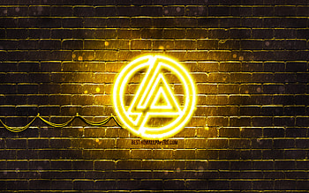 Linkin Park yellow logo, , music stars, yellow brickwall, Linkin Park logo, brands, Linkin Park neon logo, Linkin Park HD wallpaper