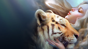 Year of the atiger, face, tigru, fantast, girl, year of the tiger, frumusete, art, tiger, blonde, chinese, zodiac HD wallpaper