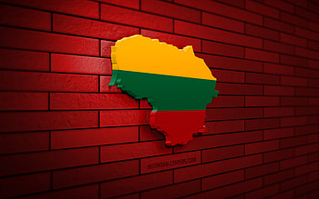 Lithuania map, , red brickwall, European countries, Lithuania map silhouette, Lithuania flag, Europe, Lithuanian map, Lithuanian flag, Lithuania, flag of Lithuania, Lithuanian 3D map HD wallpaper
