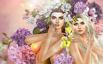 Flower Sisters, sisters, flowers, girls, woman HD wallpaper