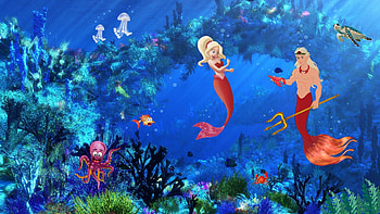 «The Gift», sea, crab, mermaid, by carmencitazapacita, gift, trident, merman, turtle, underwater, jelly fish, fish, octopus, ocean HD wallpaper