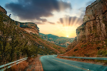Sunrise, Nature, Sun, Rocks, Road, Rise HD wallpaper