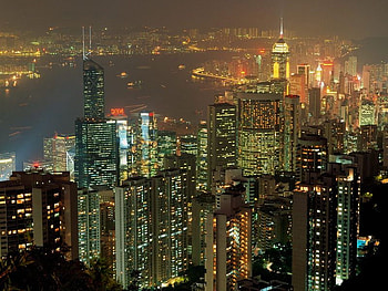Rainbow city, skyscraper, city, light, lake HD wallpaper