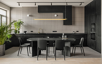 stylish kitchen design, modern interior, kitchen, black furniture in the kitchen, kitchen project, dining room, stylish interior, kitchen idea HD wallpaper