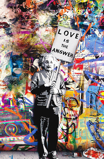Albert Einstein (Love is the answer). Mr brainwash art, Amazing street art, Street artists, Einstein Graffiti HD phone wallpaper
