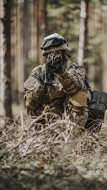 Latvian soldier in the forest, weapon, military, soldier HD phone wallpaper
