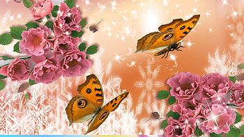 Floral Extravaganza, summer, pink, shine, sparkle, flowers, stars, spring, orange butterflies HD wallpaper