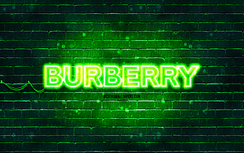 Burberry green logo, , green brickwall, Burberry logo, brands, Burberry neon logo, Burberry HD wallpaper
