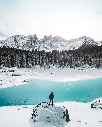 Winter, Nature, Mountains, Snow, Lake, Privacy, Seclusion, Human, Person, Loneliness HD phone wallpaper