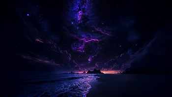 Stellar Horizon, purple, sky, sea, horizon, artist, artwork, art, digital-art, ai HD wallpaper