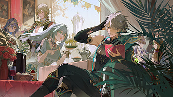 Kaveh (Genshin Impact), Faruzan (Genshin Impact), Al-haitham (Genshin Impact), Cyno (Genshin Impact), Tighnari (Genshin Impact), video game, Genshin Impact HD wallpaper