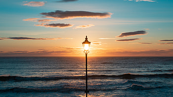 Sunset, Sea, Clouds, Horizon, Miscellanea, Miscellaneous, Lantern, Lamp HD wallpaper