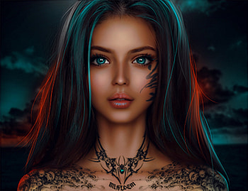 ღ, Blue eyes, Girl, Tattoos, Clouds, Sky HD wallpaper