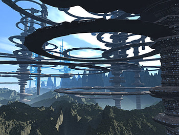 Reconstruction, cities, abstracts, 3d, fantasy, space, sky HD wallpaper