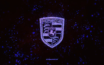 Porsche glitter logo, , black background, Porsche logo, purple glitter art, Porsche, creative art, Porsche purple glitter logo HD wallpaper