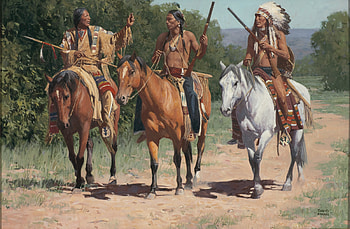 Native Riders, sunshine, horses, painting, men HD wallpaper